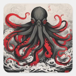 Pegatina Cuadrada Pintura de tinta de Cthulhu