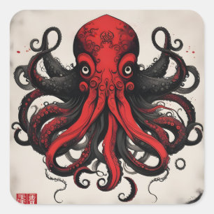 Pegatina Cuadrada Pintura de tinta de Cthulhu