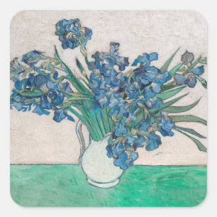 Pegatina Cuadrada Pintura de Van Gogh Jarrón de Iris Impresionismo