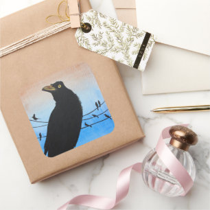 Pegatina Cuadrada Pintura de vida silvestre Grackle Austin Texas Bir