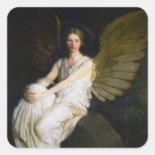 Pegatina Cuadrada Pintura del antiguo Abbott Handerson Thayer Angel