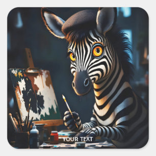 Pegatina Cuadrada Pintura facial de cebra suave