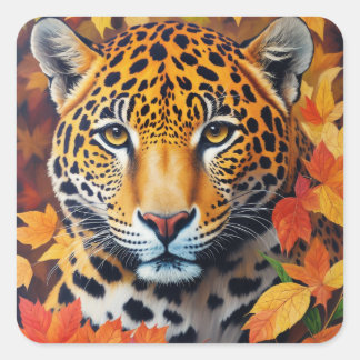 Pegatina Cuadrada Pintura felina de otoño de Jaguar