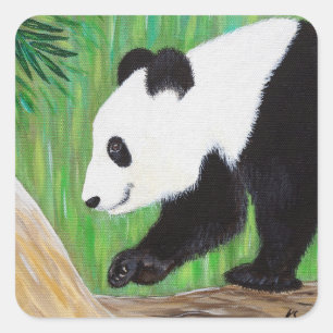 Pegatina Cuadrada Pintura feliz de Panda