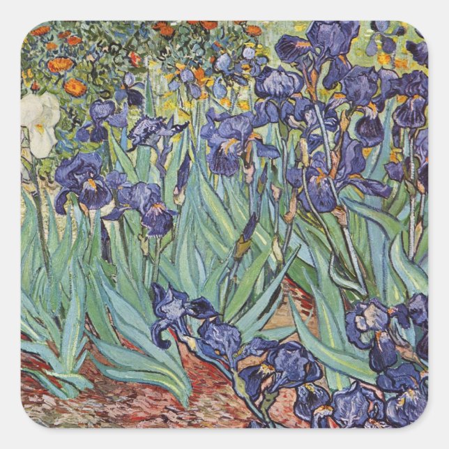 Pegatina Cuadrada Pintura impresionista de Van Gogh Irises (Anverso)