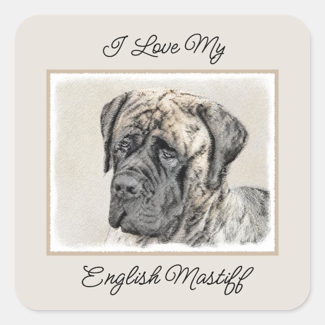 Pegatina Cuadrada Pintura inglesa de castiff (Brindle) - Arte de per (Anverso)