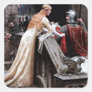 Pegatina Cuadrada Pintura medieval "Godspeed" de Edmund Blair Leigh