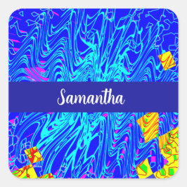 Pegatina Cuadrada Pintura moderna de arte abstracto azul