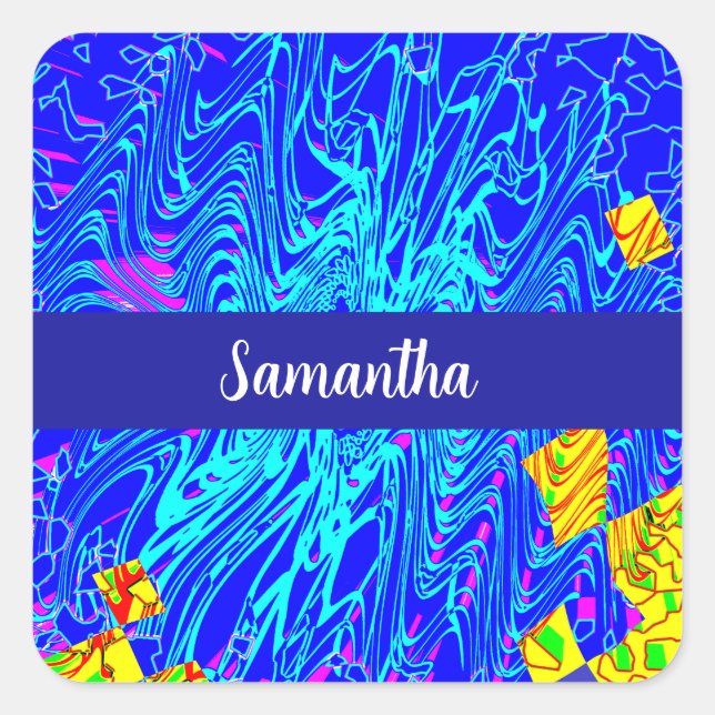 Pegatina Cuadrada Pintura moderna de arte abstracto azul (Anverso)