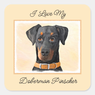 Pegatina Cuadrada Pintura original de Doberman Pinscher sin cortar
