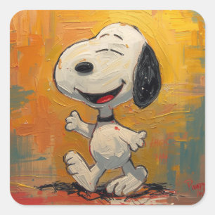 Pegatina Cuadrada Pintura Pop Art de Perro Beagle Alegre