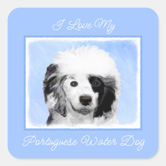Pegatina Cuadrada Pintura portuguesa de perro de agua - Arte origina (Anverso)
