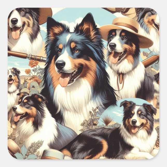 Pegatina Cuadrada Pintura retro australiana de pastores sin mar (Anverso)