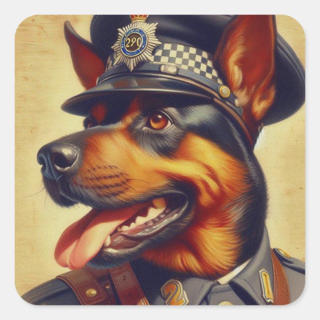 Pegatina Cuadrada Pintura Retro Rottweiler (Anverso)
