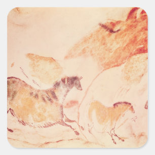 Pegatina Cuadrada Pintura rocosa de caballos, c.17000 a.C.