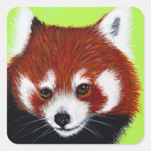 Pegatina Cuadrada Pintura roja panda