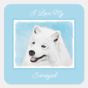 Pegatina Cuadrada Pintura Samoyed - Cuto original Perro Art Square S