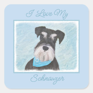 Pegatina Cuadrada Pintura Schnauzer (en miniatura) - Perro original 
