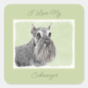 Pegatina Cuadrada Pintura Schnauzer (gigante, estándar) - Perro Art 