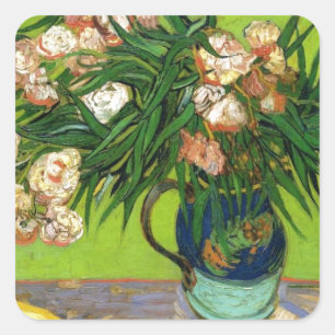 Pegatina Cuadrada Pintura Vintage de Van Gogh Flores en Flor Enredad