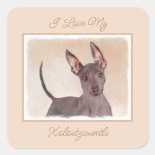 Pegatina Cuadrada Pintura Xoloitzcuintli - Cuto original de arte de 
