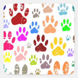 Pegatina Cuadrada Pinturas coloreadas de Perro con angustia