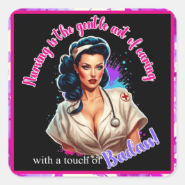 Pegatina Cuadrada Pinup_ Nurse Badass