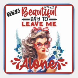 Pegatina Cuadrada Pinup_ retro estadounidense es un día hermoso