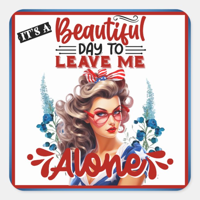 Pegatina Cuadrada Pinup_ retro estadounidense es un día hermoso (Anverso)