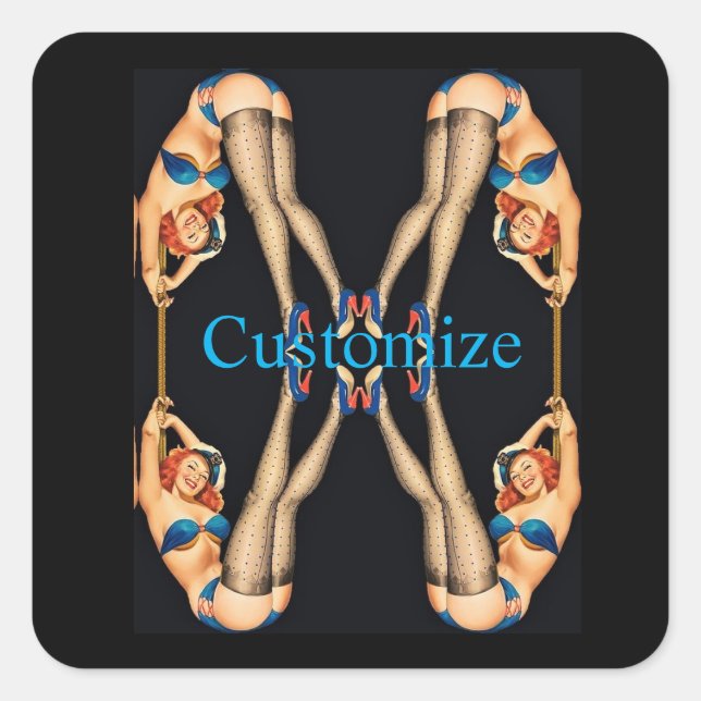 Pegatina Cuadrada Pinups de cosecha acrobática Thunder_Cove (Anverso)