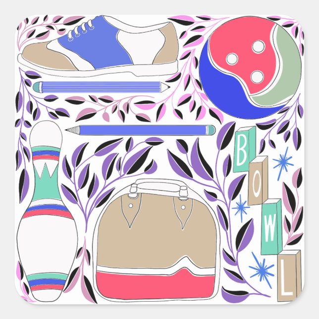 Pegatina Cuadrada Pinza y bolsita de arte popular inspirada en la co (Anverso)