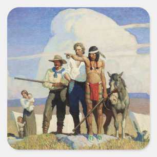 Pegatina Cuadrada Pioneros del arte occidental por NC Wyeth