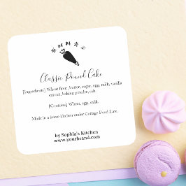 Pegatina Cuadrada Piping Bag Bakery Ingredient Label Minimalist