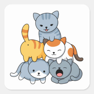 Pegatina Cuadrada Pirámide de Gatos - Grupo de Gatos