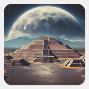 Pegatina Cuadrada Pirámide de la Luna, Teotihuacan, México Viajes