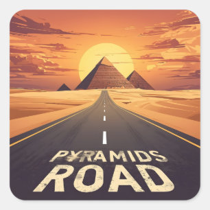 Pegatina Cuadrada Pirámides de la carretera al atardecer Arte de via