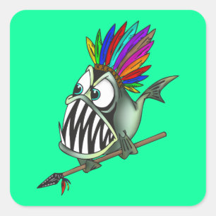 Pegatina Cuadrada Piranha nativa
