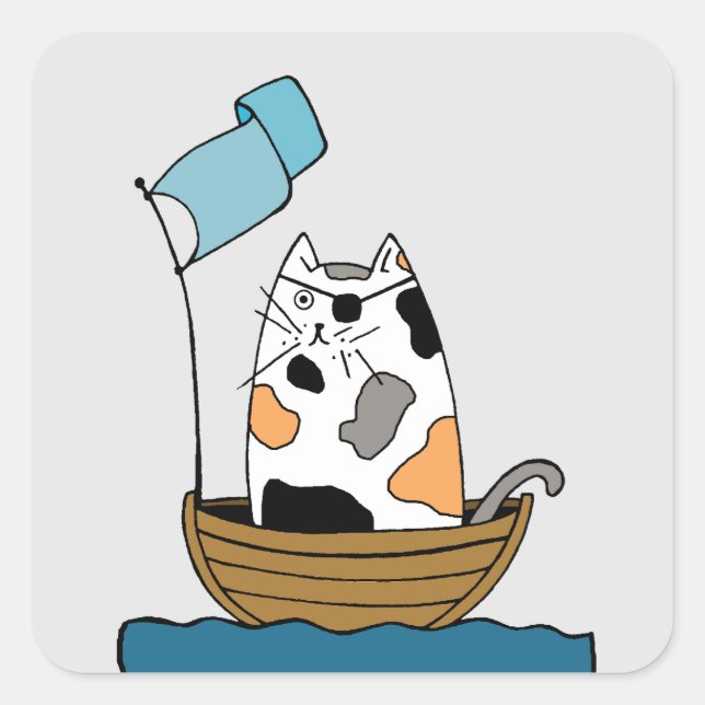 Pegatina Cuadrada Pirata de gato bonito (Anverso)