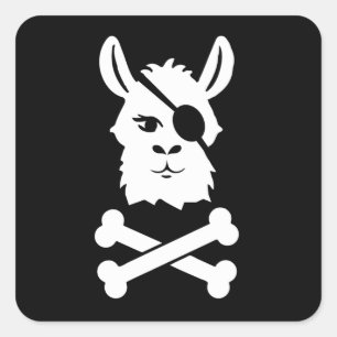 Pegatina Cuadrada Pirata Llama Alpaca habla como un Día del Pirata