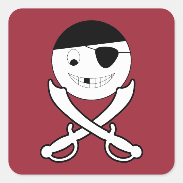 Pegatina Cuadrada Pirata sonriente amistoso con espadas cruzadas en  (Anverso)