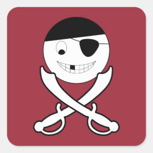 Pegatina Cuadrada Pirata sonriente amistoso con espadas cruzadas en 