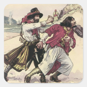 Pegatina Cuadrada Piratas de la época, duelo hasta la muerte en la p