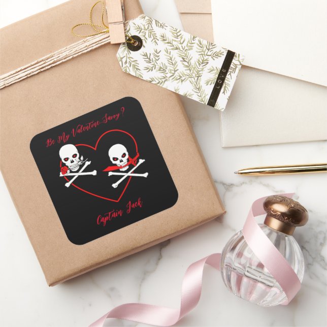 Pegatina Cuadrada Pirate Valentine Jolly Roger (Regalar)