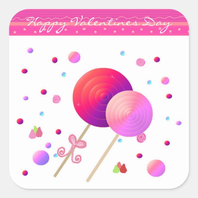 Pegatina Cuadrada Pirulíes Feliz Día de San Valentín (Anverso)