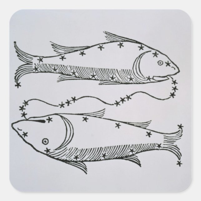 Pegatina Cuadrada Pisces (los peces) un ilustracion del 'Poeta' (Anverso)