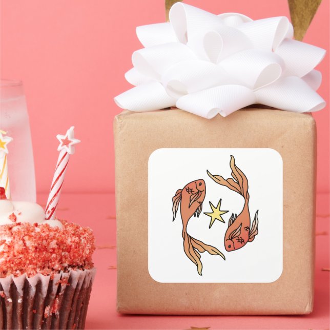 Pegatina Cuadrada Pisces Zodiac (Fiesta)