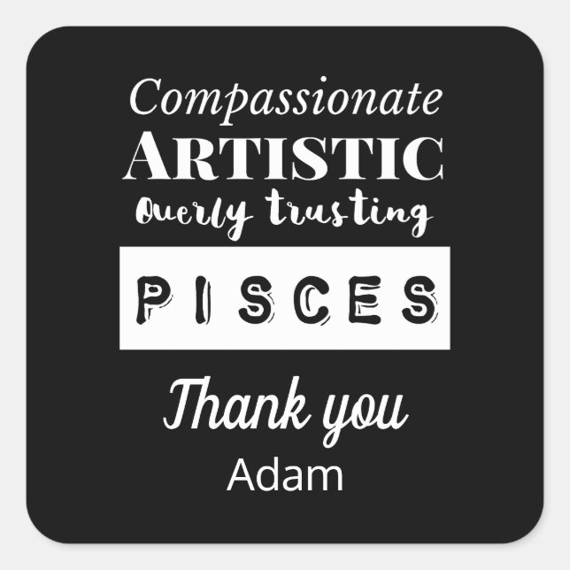 Pegatina Cuadrada Pisces Zodiac Características del Divertido Cumple (Anverso)