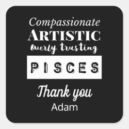 Pegatina Cuadrada Pisces Zodiac Características del Divertido Cumple