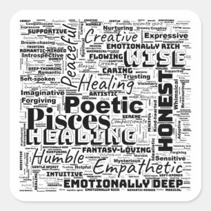 Pegatina Cuadrada Pisces Zodiac Word Cloud Inspiration