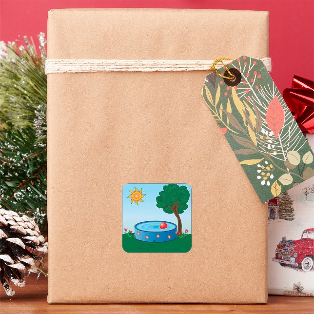 Pegatina Cuadrada Piscina infantil bajo un árbol (Subido por el creador)